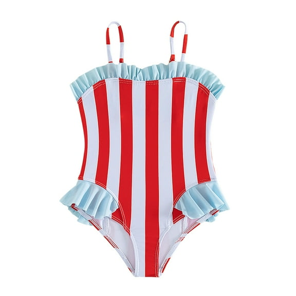 Gyratedream Toddler Baby Suspender One Piece Swimsuit Kids Quick Dry Stripe Swimwear Boy Girl Ruffle Bathing Suit for 8 Years-12 Years