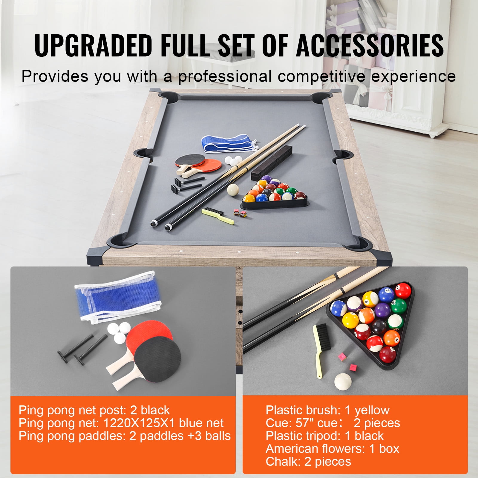VEVOR Billiards Table Combo Set, 7ft 3-in-1 Multi Game Table with Dining, Pool, and Tennis Table, Includes Full Set of Accessories,Wood Color with Grey Cloth