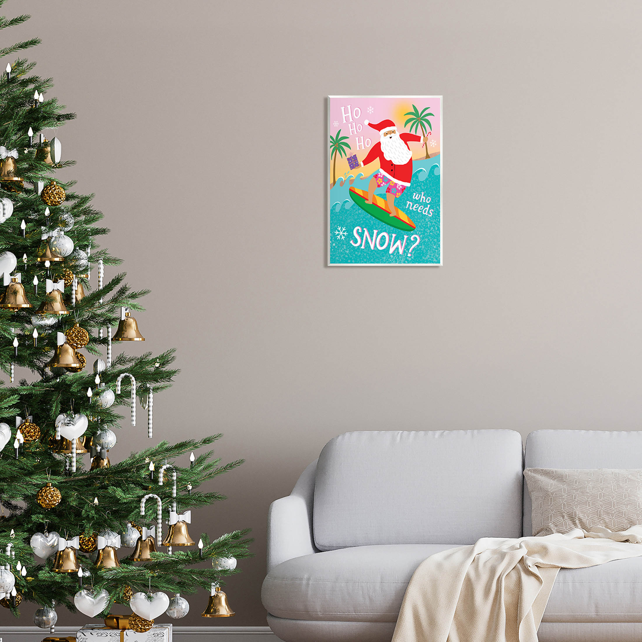 Who Needs Snow Surfing Santa Holiday Graphic Art Unframed Art Print Wall Art
