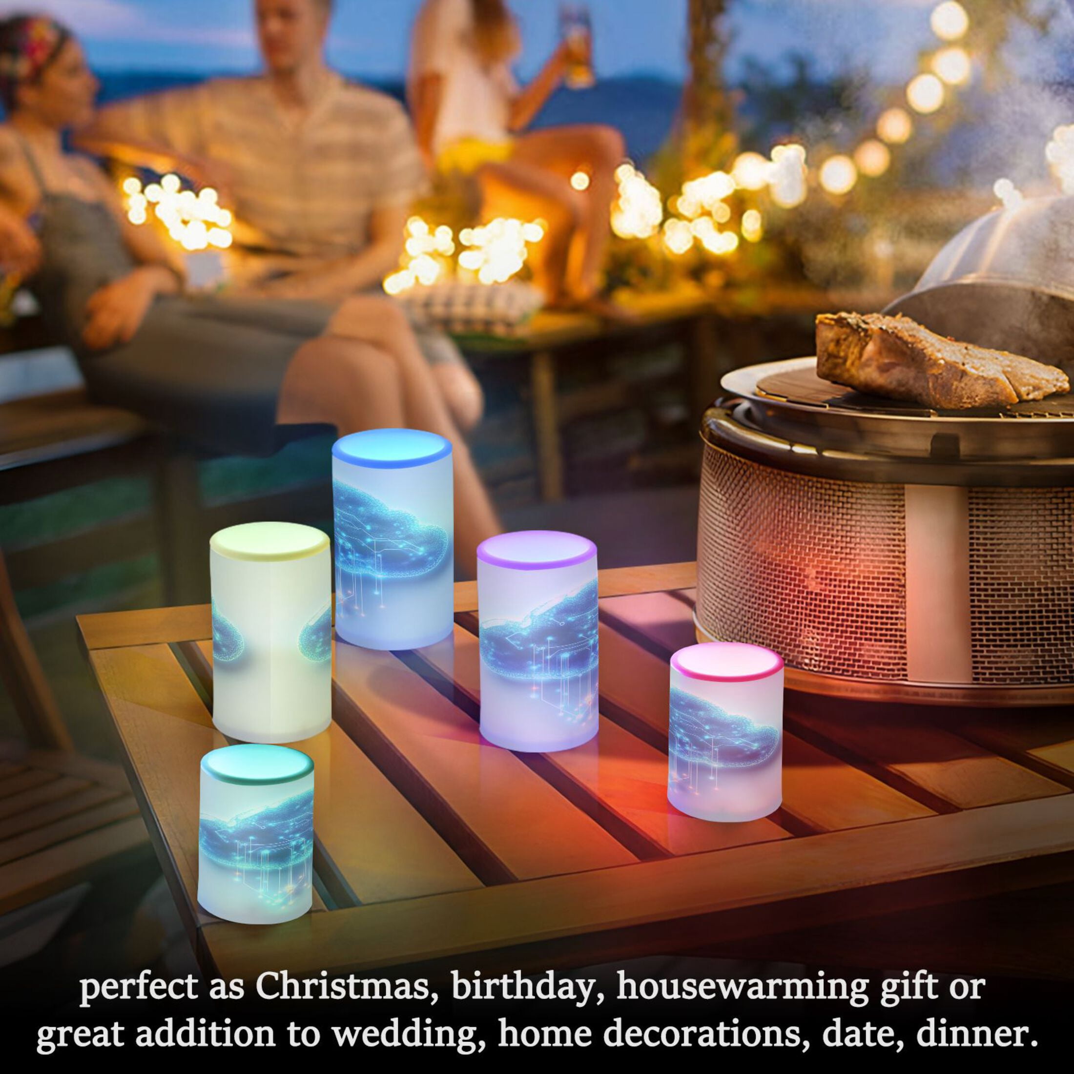 2 PCS Flameless Candles with Remote Timer LED Battery Operated Flickering Candle Light for Wedding Table Home Decoration Gifts Glowing Blue Clouds