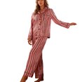 thumbnail image 2 of PNTUTB Women's Fashion Striped Collar Button Pocket Long Sleeve Top with Elastic Waist Pants Pajama Set, 2 of 6