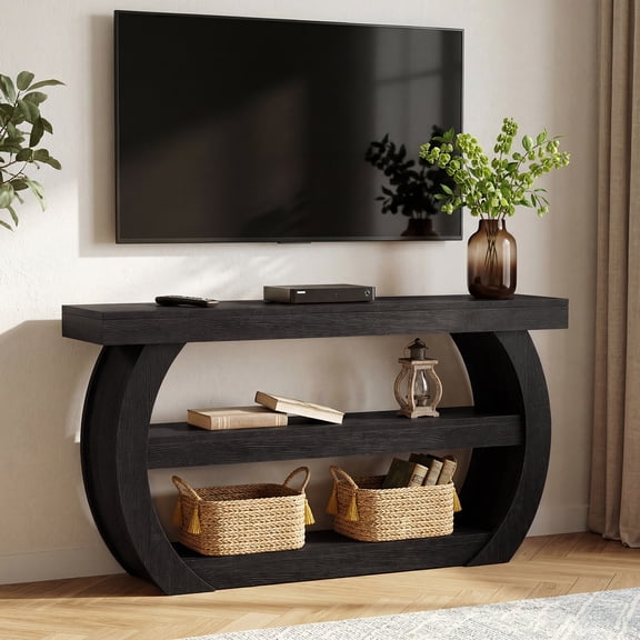 Finmind Farmhouse TV Stand for TVs up to 70", 63" Entertainment Center with Storage Shelves, Large Media Console for Living Room, Bedroom, Black