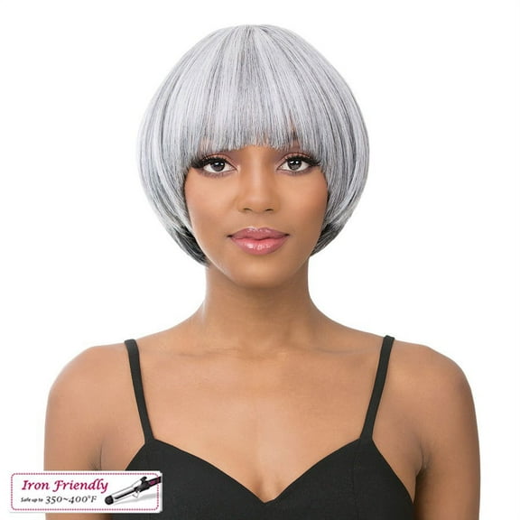 Avant Grade Bowl Cut Bob Style With Heat Resistant Synthetic Wig,Three Tone Black and 3/4 Gray