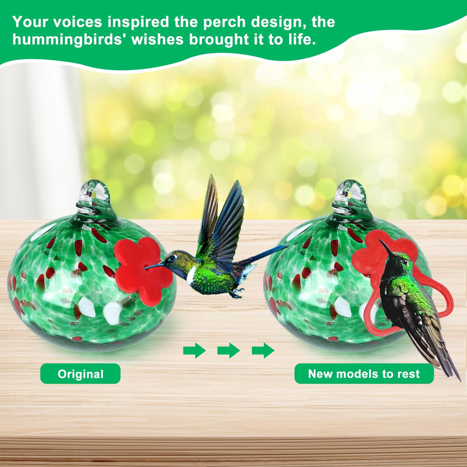 Charming Wind Chimes Hummingbird Feeders For Outdoors Hanging Ant And Bee Proof Never Leak Garden Decor Outside(green)...