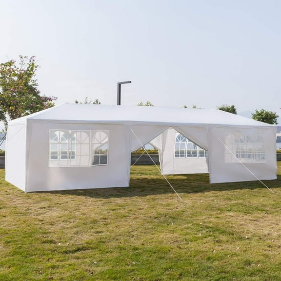 10'x30' Outdoor Patio Wedding Party Tent Heavy Duty Canopy Tent Gazebo, Waterproof UV Protection Tent with Spiral Tubes White(8 Removable Sidewalls 2 Doors)