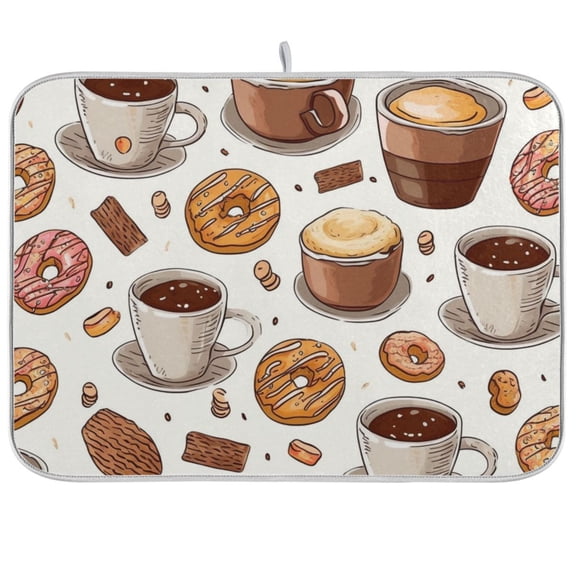 Donuts Coffee Biscuits Dish Drying Mat Dish Drainer Rack Mats Water Absorbent Non-Slip Easy Clean Heat Resistant for Kitchen Counter