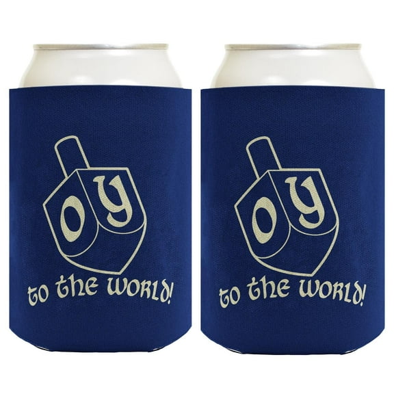 Hanukkah Dreidel Oy To The World Hanukkah Dreidel 2-Pack Can Coolies Drink Coolers