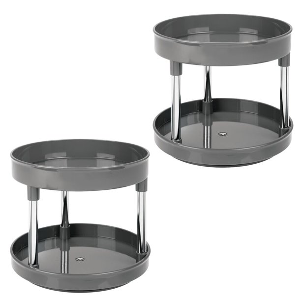 mDesign 2 Tier Lazy Susan Turntable Food Storage Container for