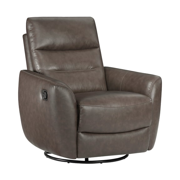 JERFIT Modern Leather Swivel Glider Recliner Chair with Push-Back Recline, 360° Rotation, and Plush Comfort for Living Room, Dark Brown