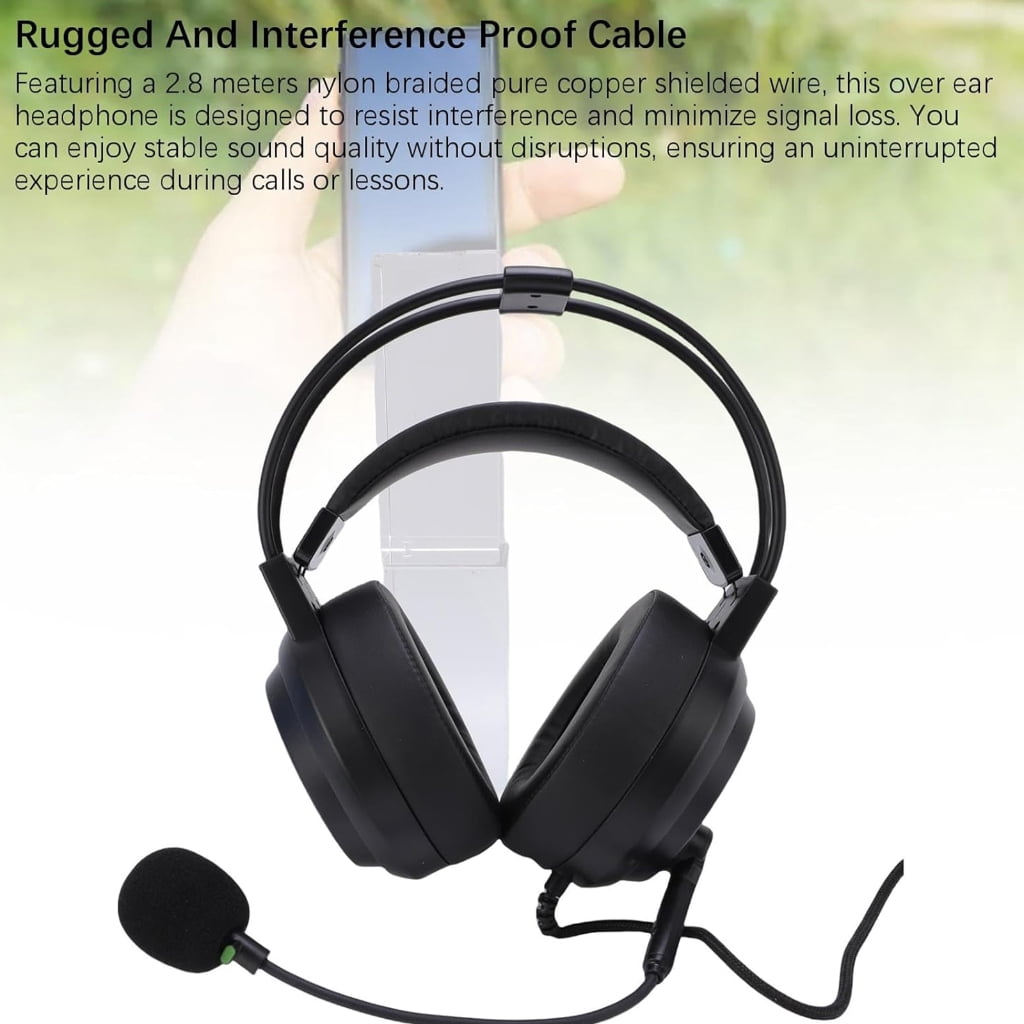 Jesscasday USB Corded Headphones Flexible Metal Microphone Arm Long Cord Immersive Sound