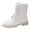 White, variant on Women's Combat Boots Lace up Motorcycle Booties with Zipper Trendy Lug Sole Low Heel Fall Winter Short Riding Boots
