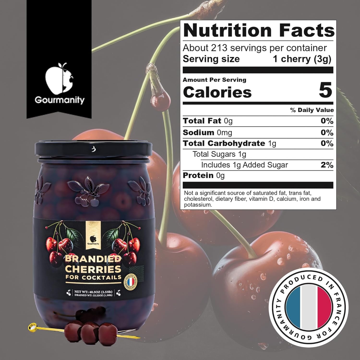 Brandied Cocktail Cherries, French Morello Cherries in Kirsch Brandy, 2.5lb, by Gourmanity