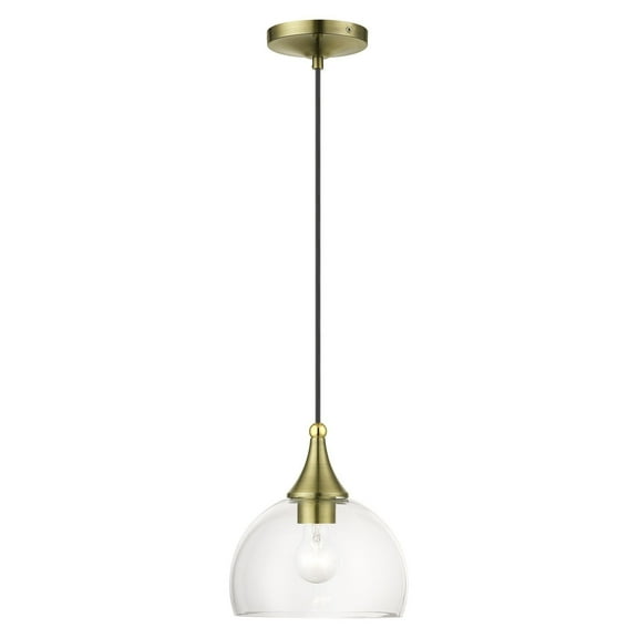 53641-01-Livex Lighting-Glendon - 1 Light Pendant-15 Inches Tall and 8.25 Inches Wide-Antique Brass/Polished Brass Finish    -Traditional Installation