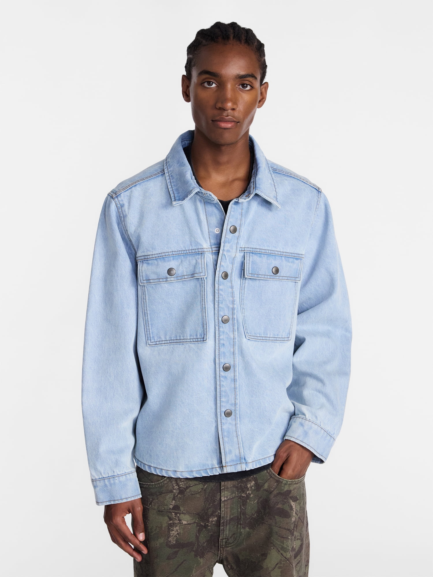No Boundaries Denim Shacket with Long Sleeves, Men's XS-4XLT