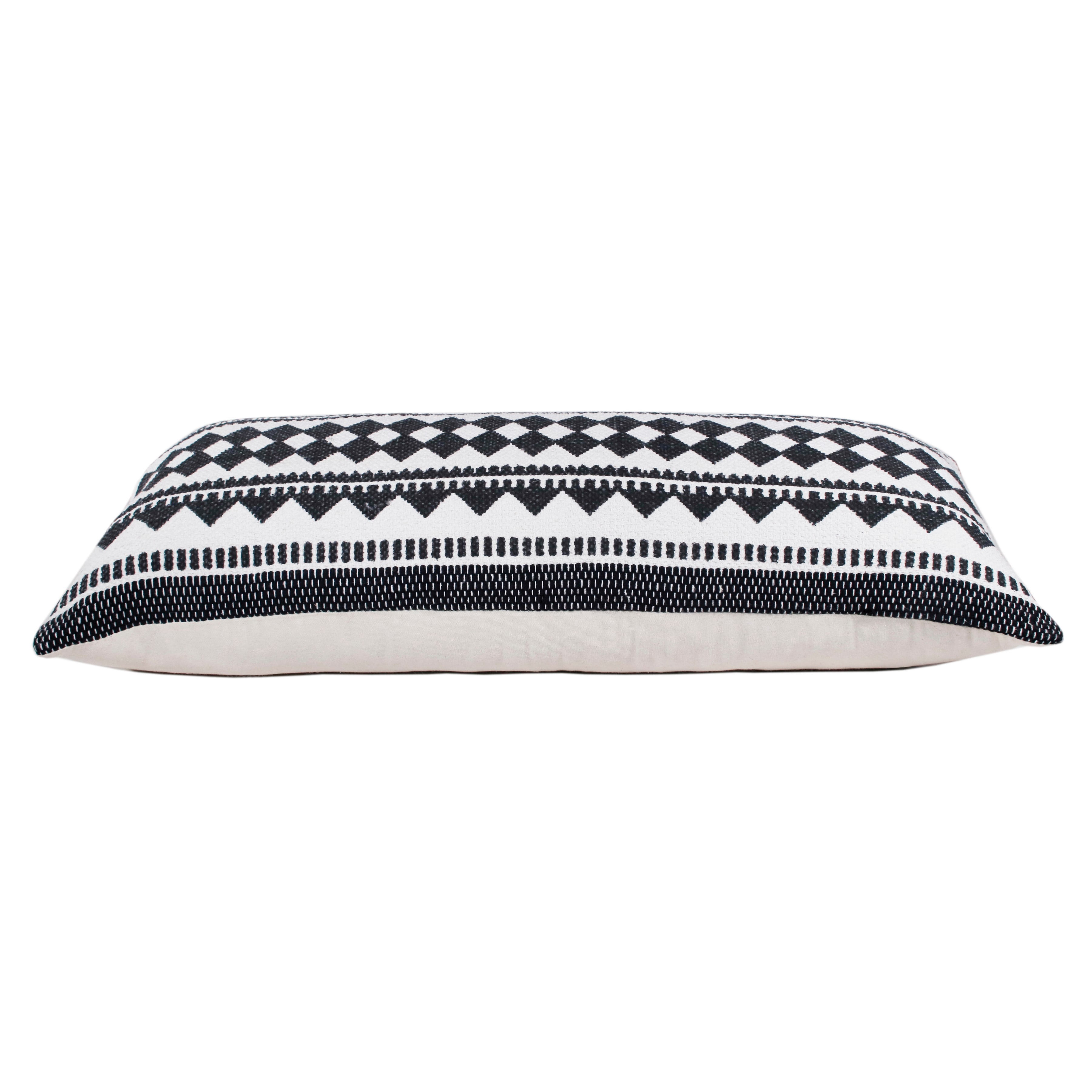Desert Fields Naomi 14" x 36" Black/White Boho Stripe Cotton Blend Adult Lumbar Throw Pillow