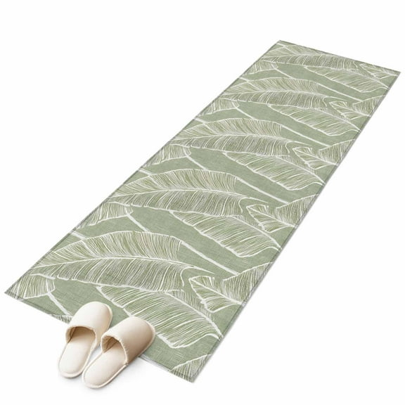 Tropical Bloom Silhouettes Runner Rug 2x6 FT, Non Slip Hallway Carpet, Green Palm Leaf Washable Soft Floor Carpet Non-Shedding Throw Runner Carpet Long Rug for Entryway Kitchen Bedside Sliding Door