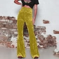 thumbnail image 2 of BLVB Women's Velvet Elastic Waist Flare Leg Palazzo Long Pants Casual Stretch Velour Bell Bottom Trousers for Fall Winter Yellow, 2 of 7