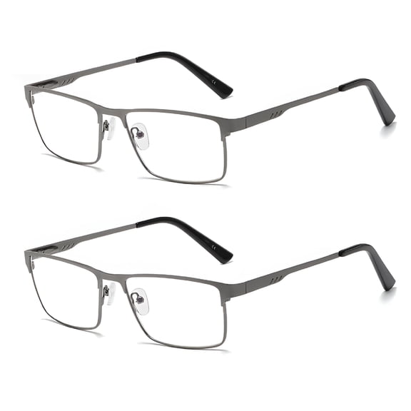 GJX 2 Pairs of Men's Classic Rectangle Reading Glasses  2.5,Metal Gunmetal Spring Hinges Classic HD Rimmed Readers 2.5