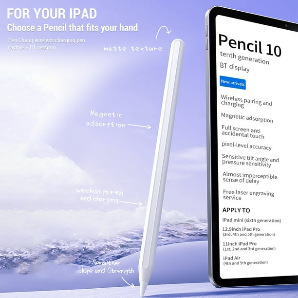 Stylet pour Ipad, 10e génération, Compatible avec Apple iPad 2018 – 2023,  modèle de chargement sans fil 