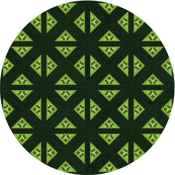 Ahgly Company Indoor Round Patterned Dark Lime Green Area Rugs, 8' Round