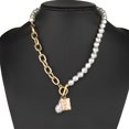 thumbnail image 3 of Guodhu Dainty Pearl Pendant Necklaces Vintage Irregular White Pearl Necklace OT Chain Necklace Faux Pearls Statement Jewelry Gift for Women Teens, 3 of 9