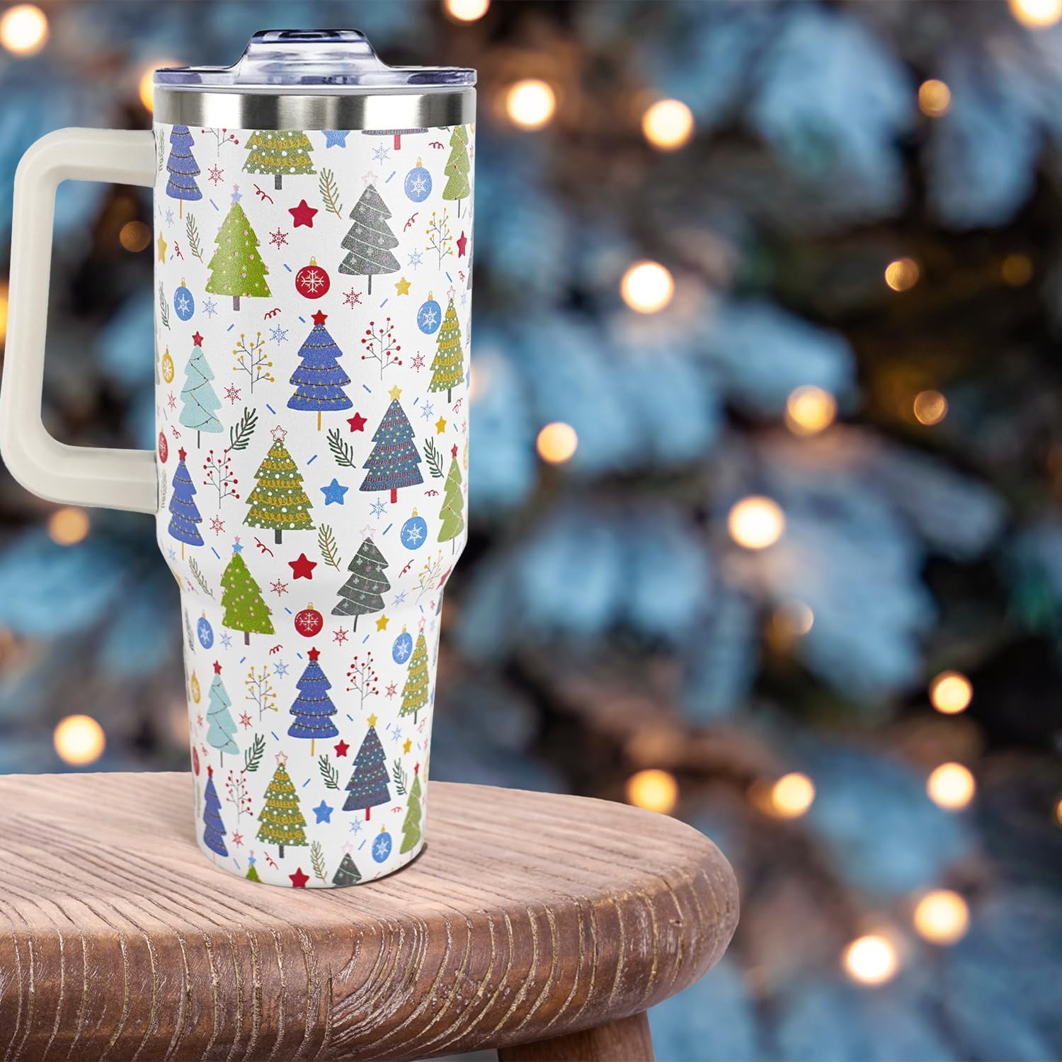 Christmas Tumbler 40oz Christmas Trees Tumbler with Lid and Straw Snowflakes Cup Xmas Insulated Coffee Mug Christmas Gifts for Women Men