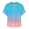 thumbnail image 5 of Guieoi Womens Tops Plus Size Women's V-Neck Short Sleeved Non Positioning Printed Fall Button Short Sleeved Loose and Trendy T-shirt Blue Black*Friday/Cyber*Monday, 5 of 5