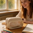 thumbnail image 6 of Lksixu Large Capacity Pencil Case with 3 Compartments, Aesthetic Pencil Pouch with Clear Window, Simple Style Stationery Organizer, Lightweight & Spacious Pencil Bag, Portable Travel Makeup Bag, 6 of 7