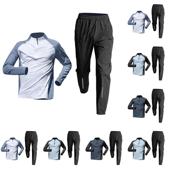 mihongmao Winter Outfits for Men Sweatsuit 2 Piece Man Half-Zip Training Wear Man Long Sleeve Long Pants Set Sports Track and Field T-Shirt Running Fitness Set Navy XL