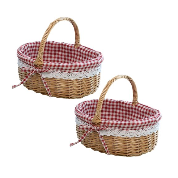 2Pcs Wicker Picnic Basket With Removable Liner, Empty Picnic Baskets With Lid, Vintage-Style Picnic Hamper With Folding Woven Handle For Picnic, Camping, Outdoor, Halloween, Thanks Giving, Birthday