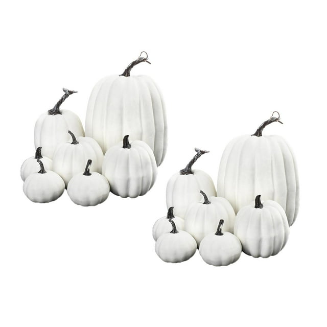 GUOOL 14pcs Faux Pumpkins Decorative Artificial Halloween Fall Decoration Ornament White