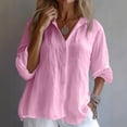 thumbnail image 2 of CIENVNSTG Cotton Linen Button Down Shirt for Women Henley Long Sleeve Blouses Lightweight Spring Summer Loose Solid Casual Work Tops Pink 2XL, 2 of 5