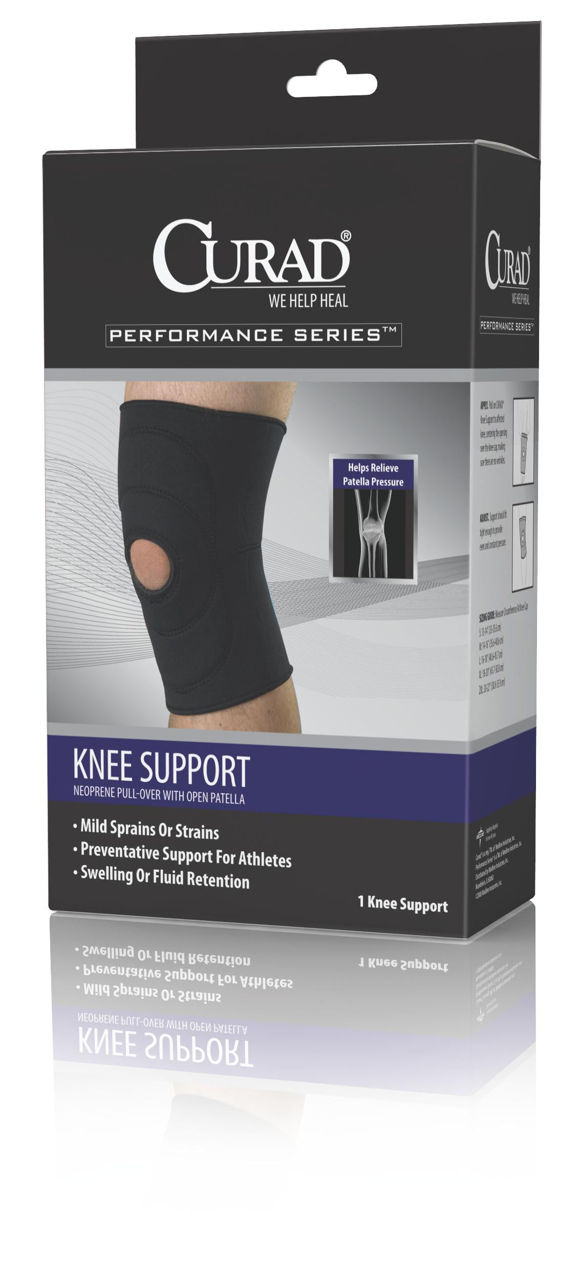 CURAD OpenPatella Knee Supports,Black,Large