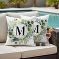 thumbnail image 5 of Letter M Pillow Covers 2 Pack Alphabet Green Eucalyptus Leaves Plant Simple Pillowcase Waterproof Outdoor Throw Pillow Cover for Patio Garden Square Cushion 26”x26”, 5 of 9