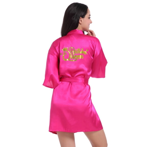 LYMAYTER Birthday Satin Robe for Women's Short Kimono Summer Party Sleepwear Bathrobe S-2XL