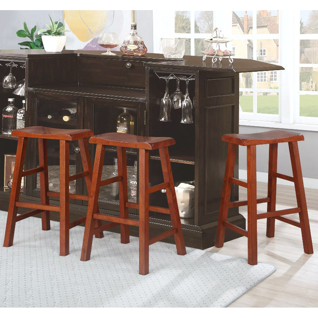 eHemco Heavy-Duty Solid Wood Saddle Seat Kitchen Counter Barstools, 29 Inches, Dark Oak, Set of 3 - image 2 of 6
