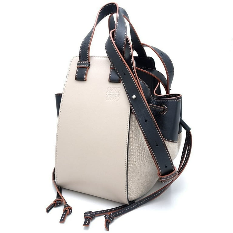 Pre Owned LOEWE Hammock Drawstring Bag Small A538Z95X09 2Way Linen x Calf Light Oat Auto Black 351045 Good Walmart