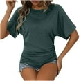 thumbnail image 4 of Frostluinai Women's Short Sleeve Shirts Crew Neck Ruched T Shirts Solid Color Casual Tops Loose Fit Summer Blouses Mothers Day Gifts, 4 of 6