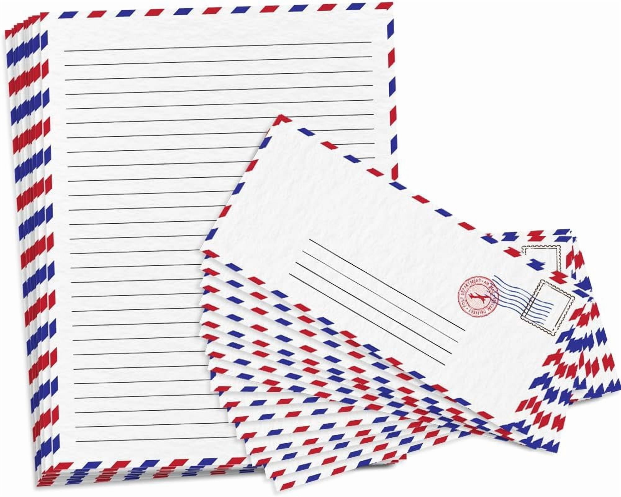 100 Pieces Vintage Stationery Paper and Envelopes Set - 50 Double Sided Airmail Sheets and 50 Envelopes - Pen Pal Stationery Letters and Envelopes with Air Mail Design