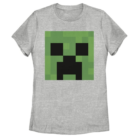 Women's Minecraft Creeper Face  Graphic Tee Athletic Heather Small