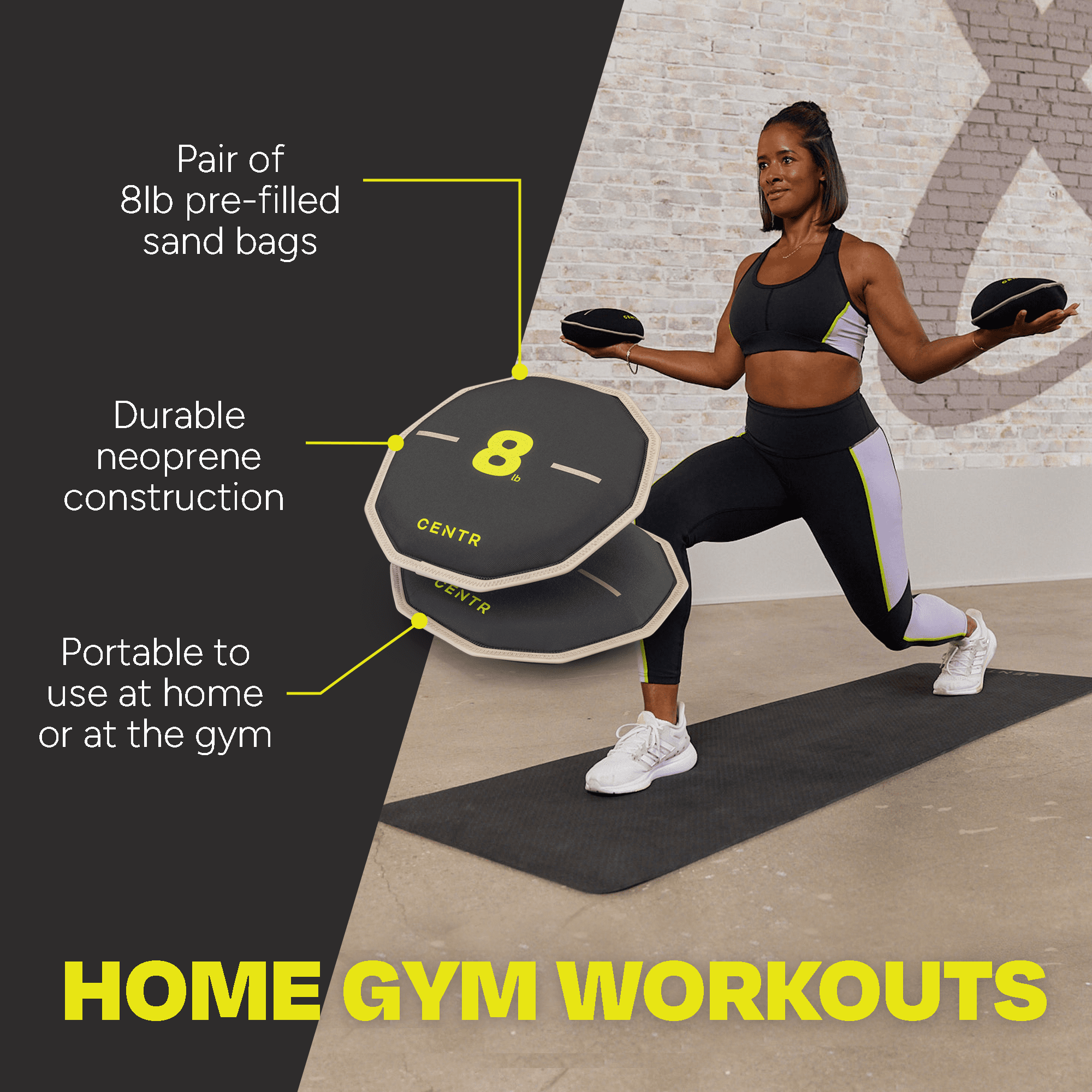 Centr By Chris Hemsworth Sand Bags, Long-Lasting Neoprene Free Weights, 8 lb, 2-Pack + 3-Month Membership