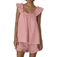 thumbnail image 2 of Women'S Pajama Sets 2 Piece Sleeveless Sleepwear Ruffle Tanks Top And Casual Shorts Sweet Loungewear Outfit Pink L, 2 of 6