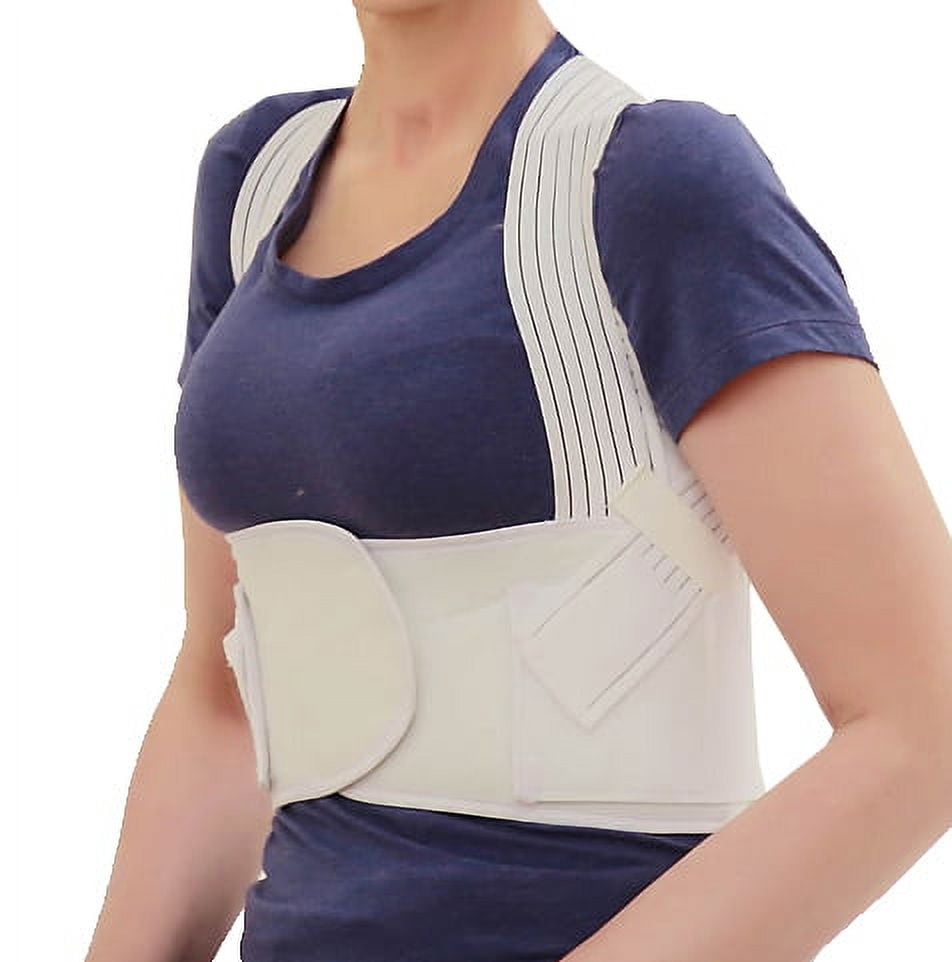 ObboMed MB-3400XL Back Brace Posture Corrector Wrap, Lower back and Lumbar Support Belt with Shoulder Straps and Front Hook and Loop Closure to Avoid Hunchback, Cream, Size XL:39”-42”