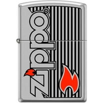 Zippo Lighter- Zippo and Flame Satin Chrome Windproof Lighter #Z5102