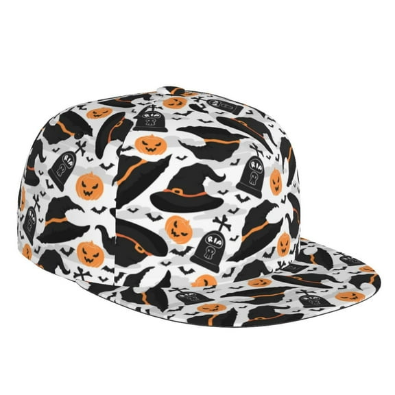 Flat Bill Trucker Hats for Women Men - halloween hat Pattern Adjustable Flat Baseball Cap Snapback Hats Dad Hats for Men