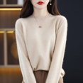 thumbnail image 1 of Suéter de cachemira pura de otoño e invierno para mujer, jersey corto de cuello redondo, jersey de manga larga de lana de tubo recto, suéter versátil, 1 of 6