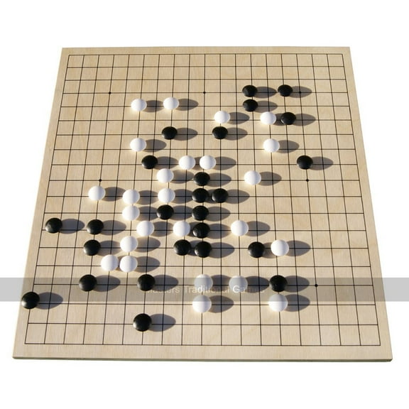 Go Masters - Starter Go Set - dual sided wooden board (19x19 and 13x13), plastic stones