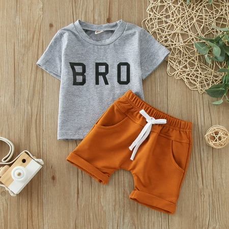 

Boys Clothes Summer Short Sleeve Letter T-shirt Tops Elastic Solid Shorts 0-24 Months Casual Outfits Set