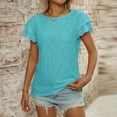 thumbnail image 6 of JGGSPWM Women's Eyelet Hollow Out Summer Crew Neck Flutter Sleeve Flowy Loose Fashion Elegant Casual Tees Shirt Blouse Green XL, 6 of 7