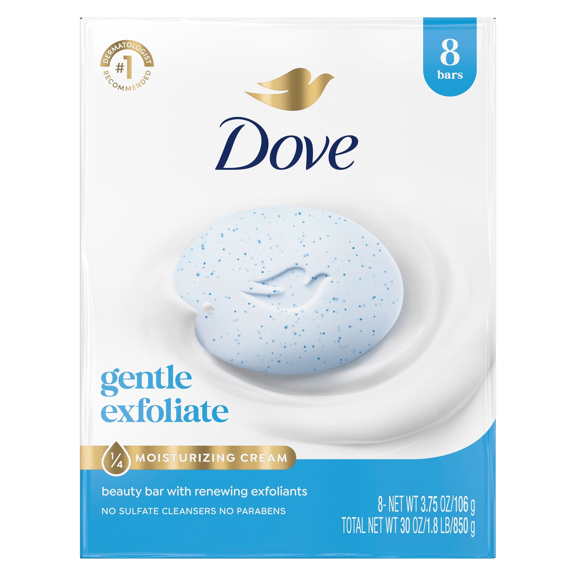 Dove Beauty Bar Soap For Soft, Smooth Skin, Gentle Exfoliating, Gently Renews Skin, 3.75 oz 8 Bars